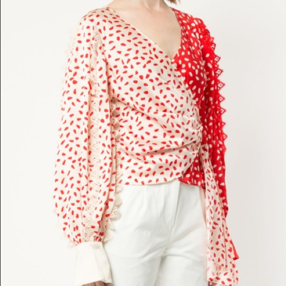 Self Portrait Two-Tone Printed Crepe Wrap Top US4